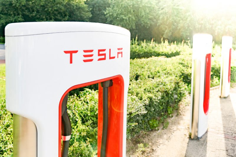 Tesla Electric Car Supercharger Charging Station