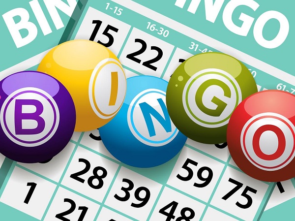 Bingo balls on a Background of Cards